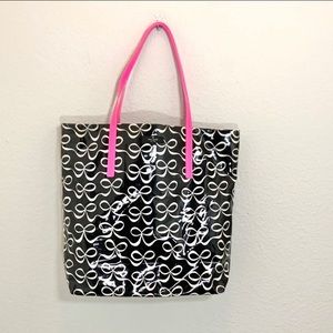 Kate spade black white bows pink straps tote bag
